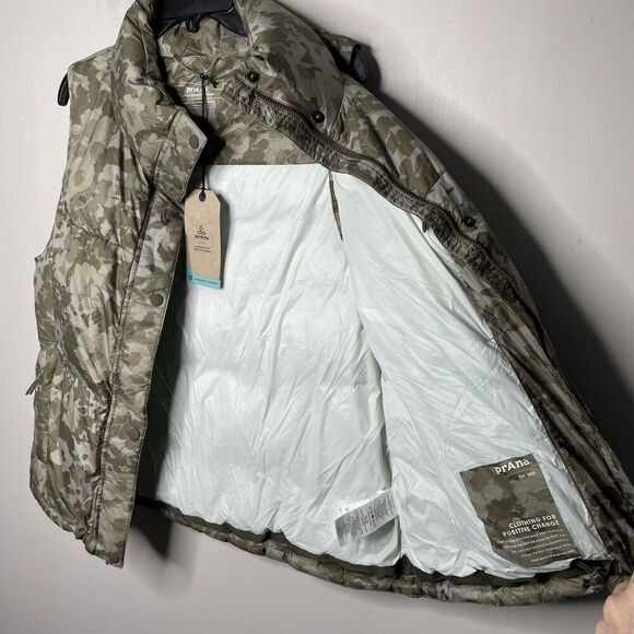 PRANA Puffer Vest Women Medium Green Wildflower NEW Hellebore Down Filled Zip-Up - Picture 11 of 16